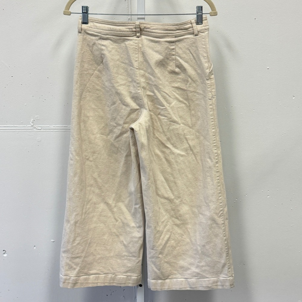 Blue Rain Cream Wide Leg Cropped Palazzo Pants Button Fly Front Pocket Medium - Picture 1 of 7